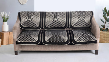 Nendle Velvet Fabric Sofa Cover Set of 5 Seater (Black, 6 Pieces)